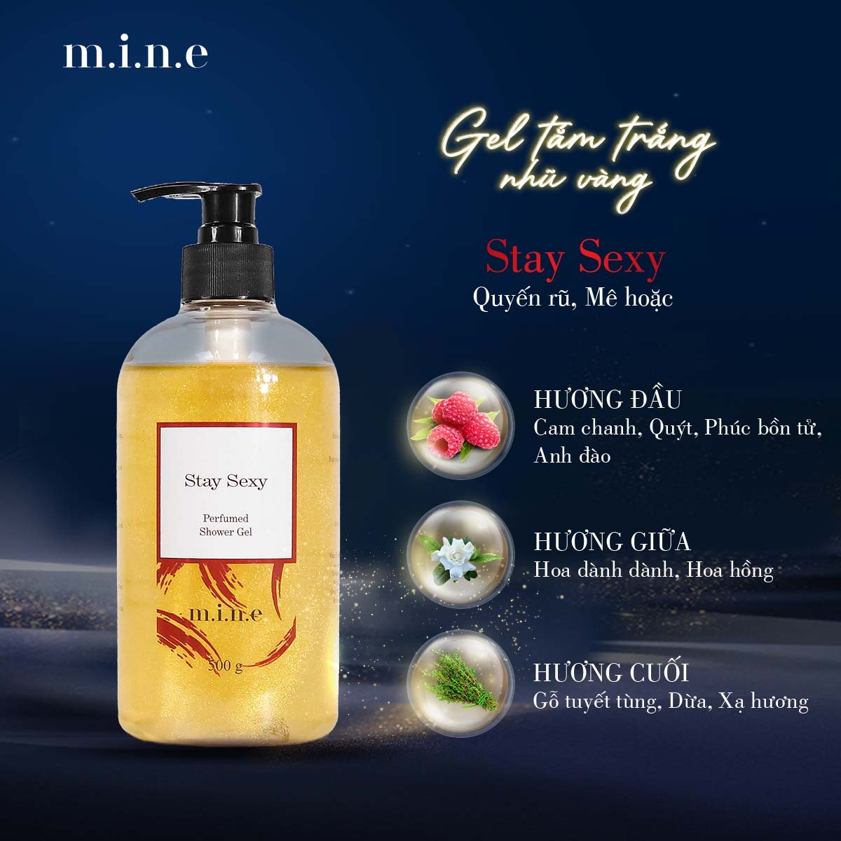 Gel Tắm Sáng Da Nhũ Vàng Hương Nước Hoa Mine - Stay Sexy