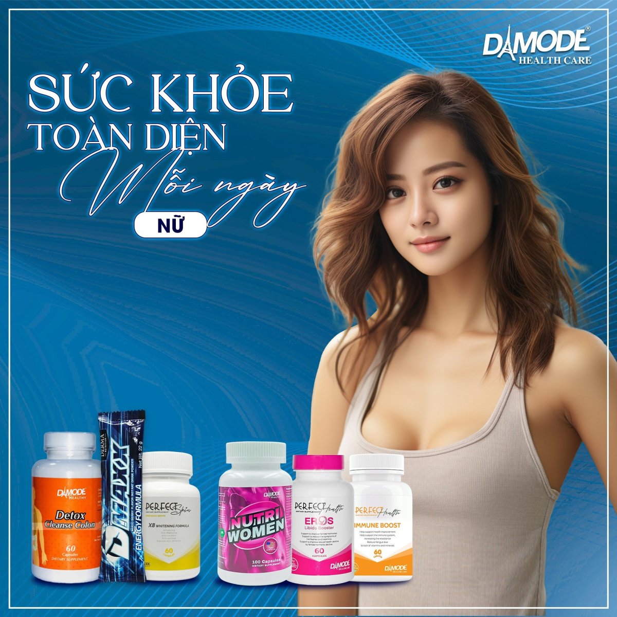Sức Khỏe Toàn Diện Mỗi Ngày Nữ (1 Detox+1X8+1Dmaxx xanh+1Nutri Women + 1 Eros +1 immunboost)