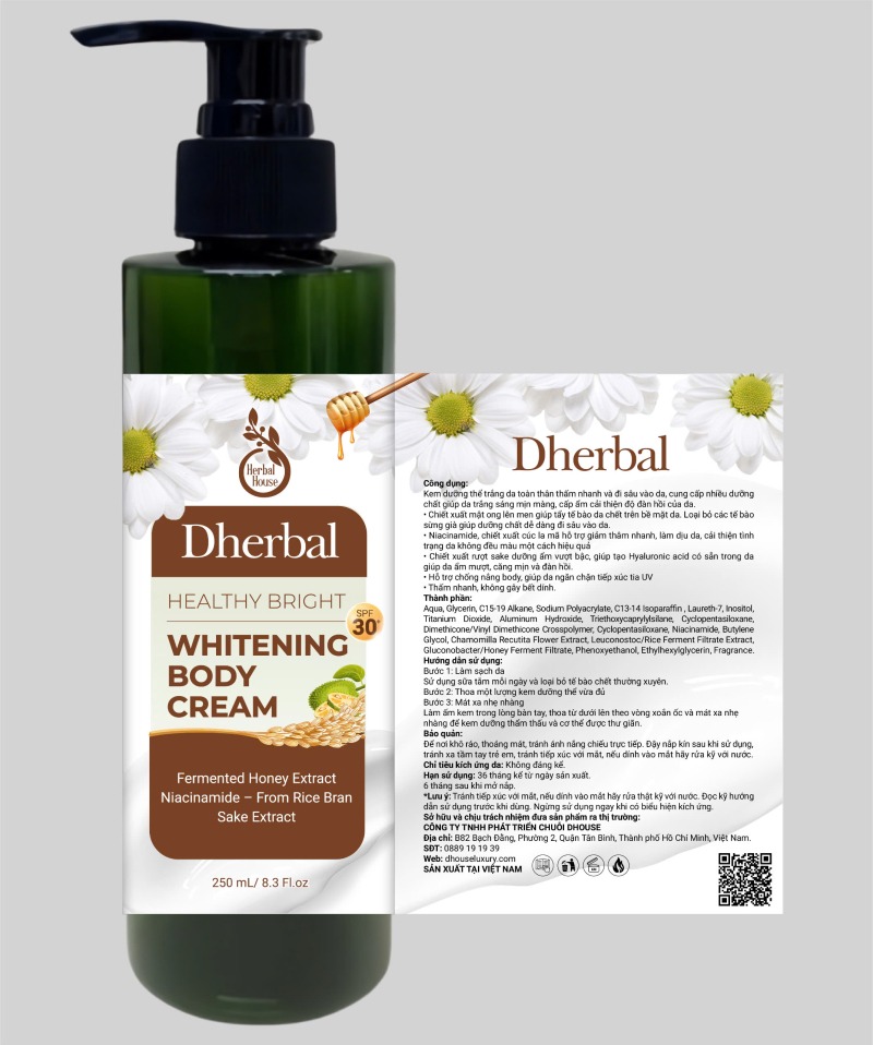 DHERBAL WHITENING BODY CREAM - THẢO DƯỢC  TRẮNG DA CHỐNG NẮNG TOÀN THÂN