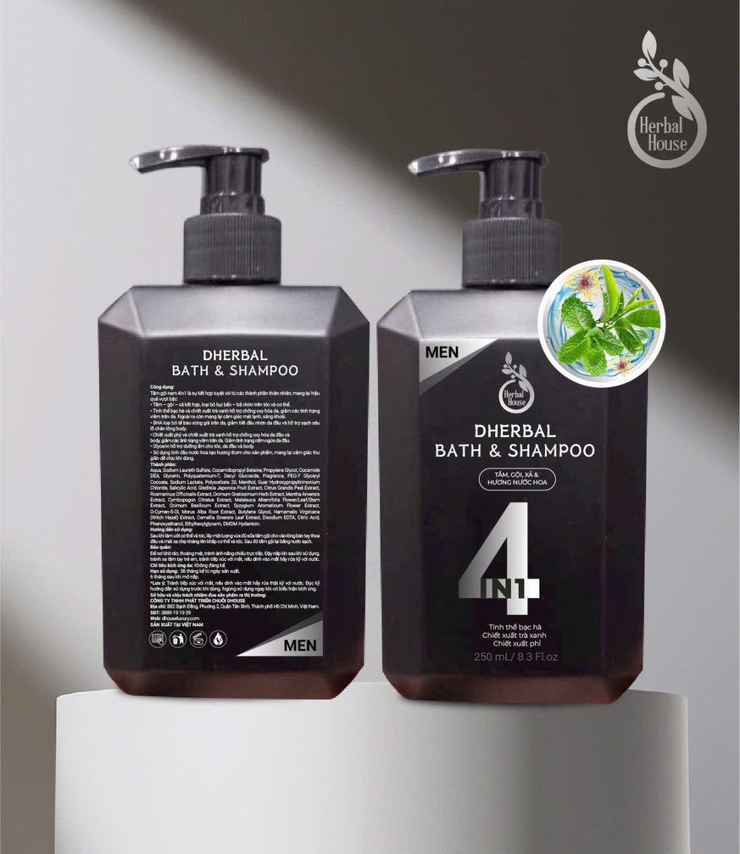 DHERBAL 4IN1 - THẢO DƯỢC TẮM, GỘI, XẢ, NƯỚC HOA CHO NAM