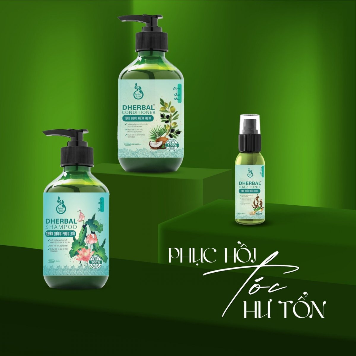 Combo Phục Hồi Tóc Hư Tổn DHerbal