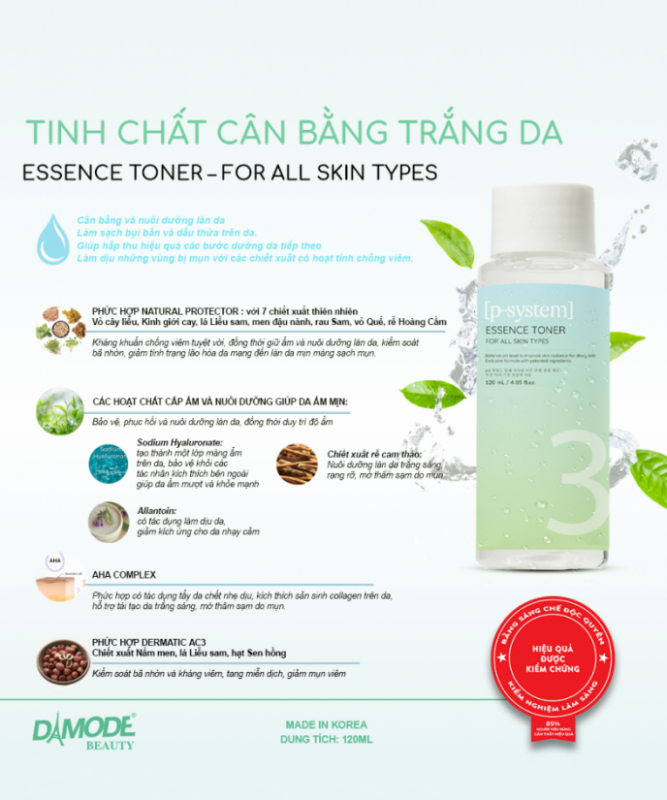 Essence Toner - Tinh chất Cân bằng, Trắng da dành cho mọi loại da